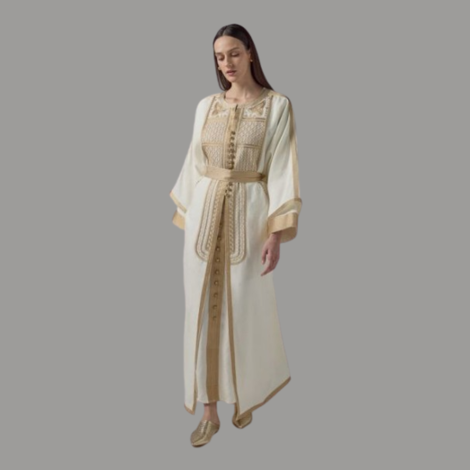 Embroidered Kaftan with Belt